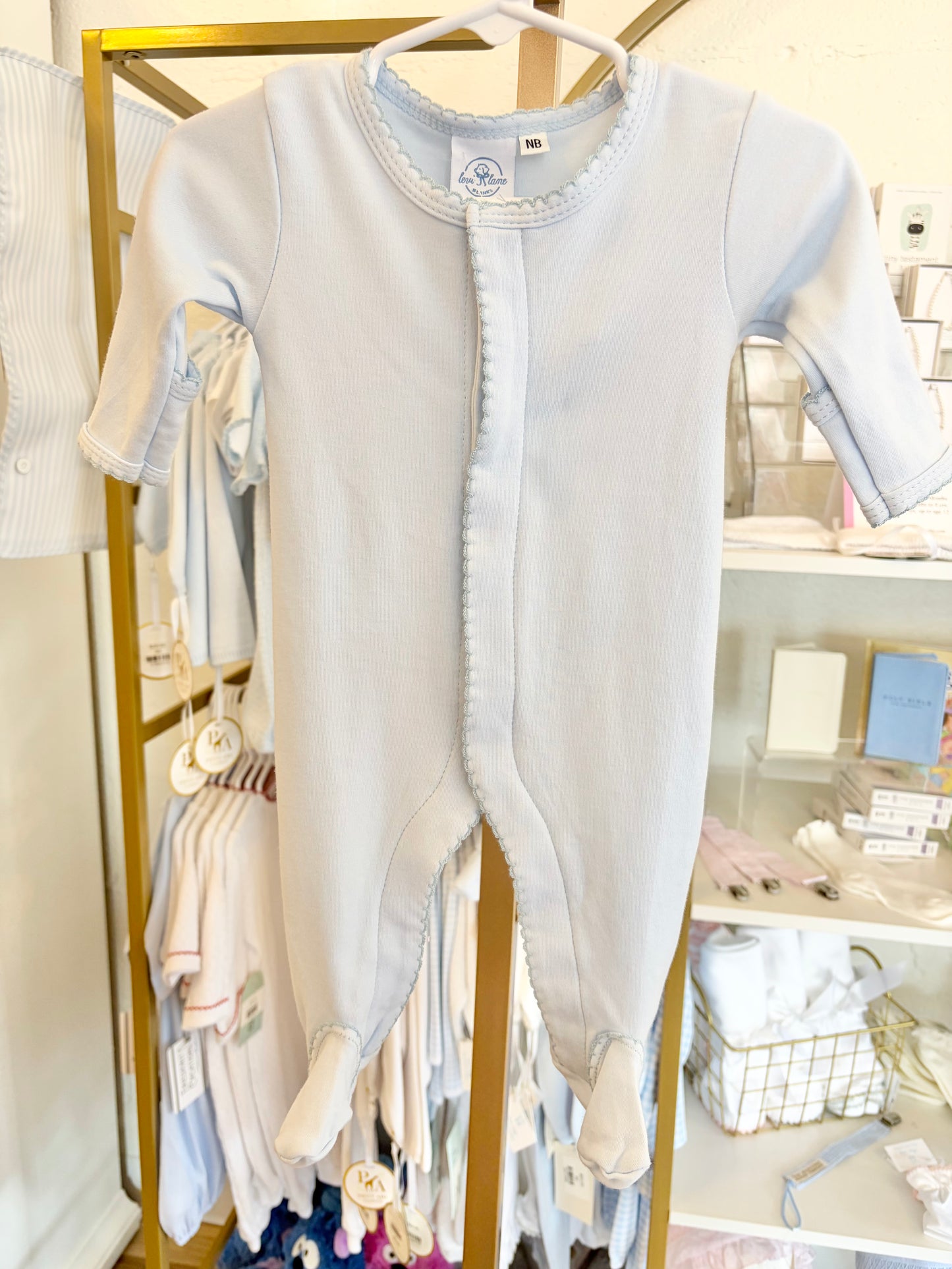 Blue with Blue Trim Cotton Footie