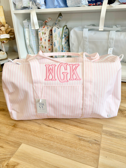 TRVL Pink Stripe Pimlic Weekender- 3 Initial Applique