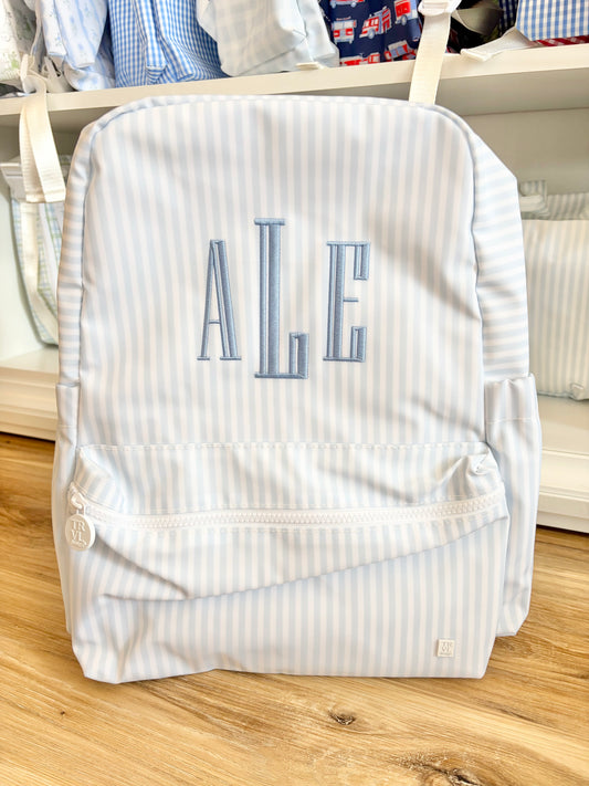 TRVL Blue Stripe Pimlico Backpack- Graved Monogram