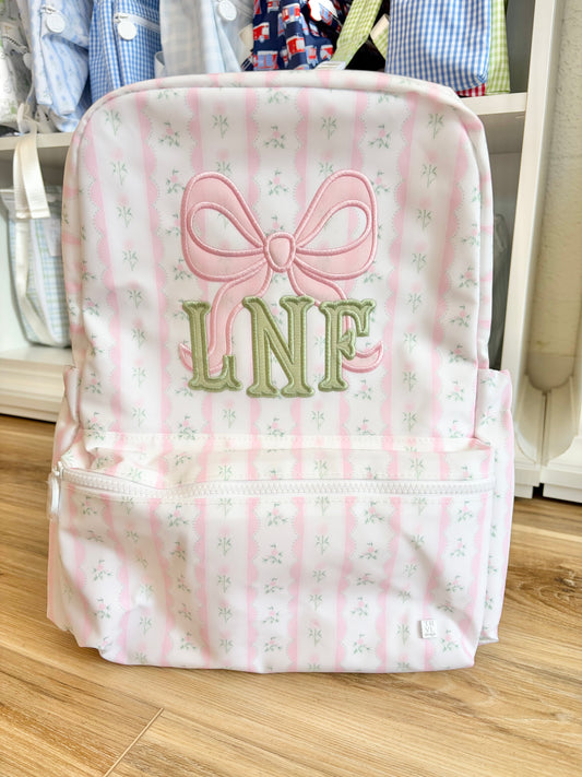 TRVL Pink Ribbon Floral Backpack with Bow Design