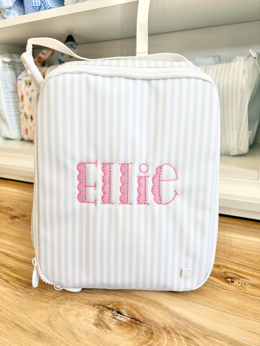TRVL Blue Stripe Pimlico Insulated Lunch Box wih Holly Font