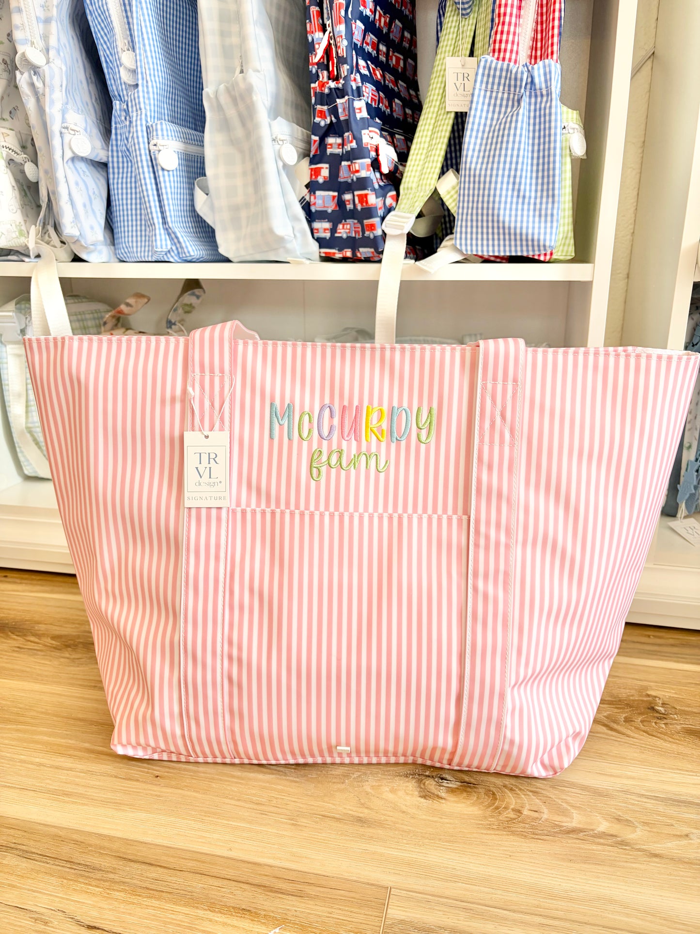 TRVL Dusty Rose XL Tote with Caramel Bubbly Font