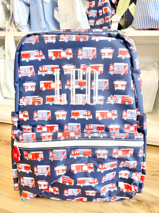 TRVL Fire Engine Backpack with Graved Font