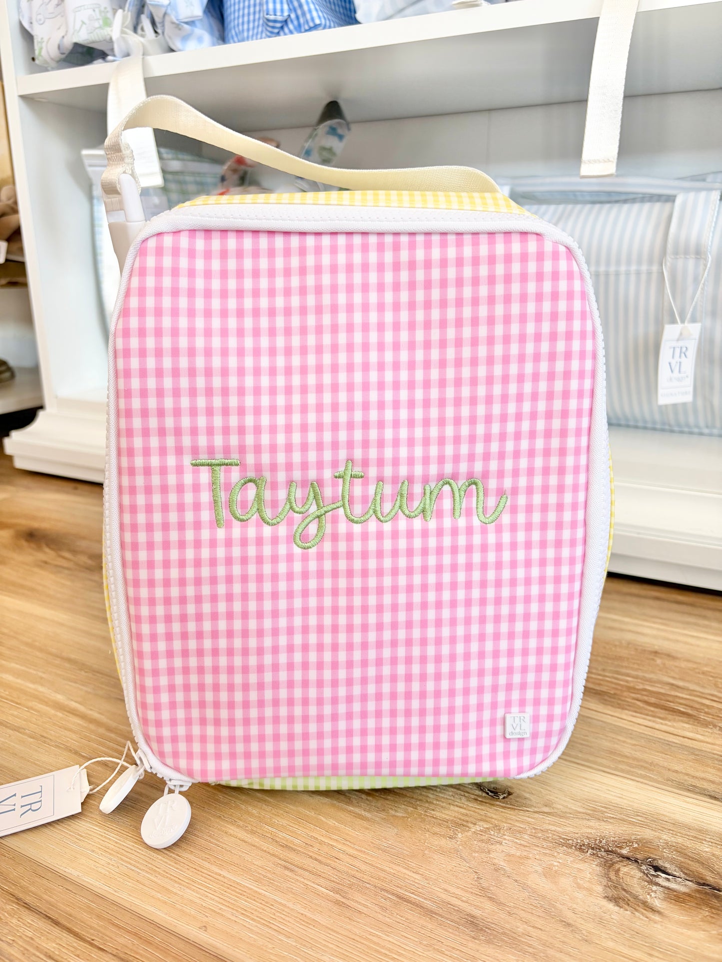 TRVL Pink Patch Insulated Lunch Box with Bubbly Font