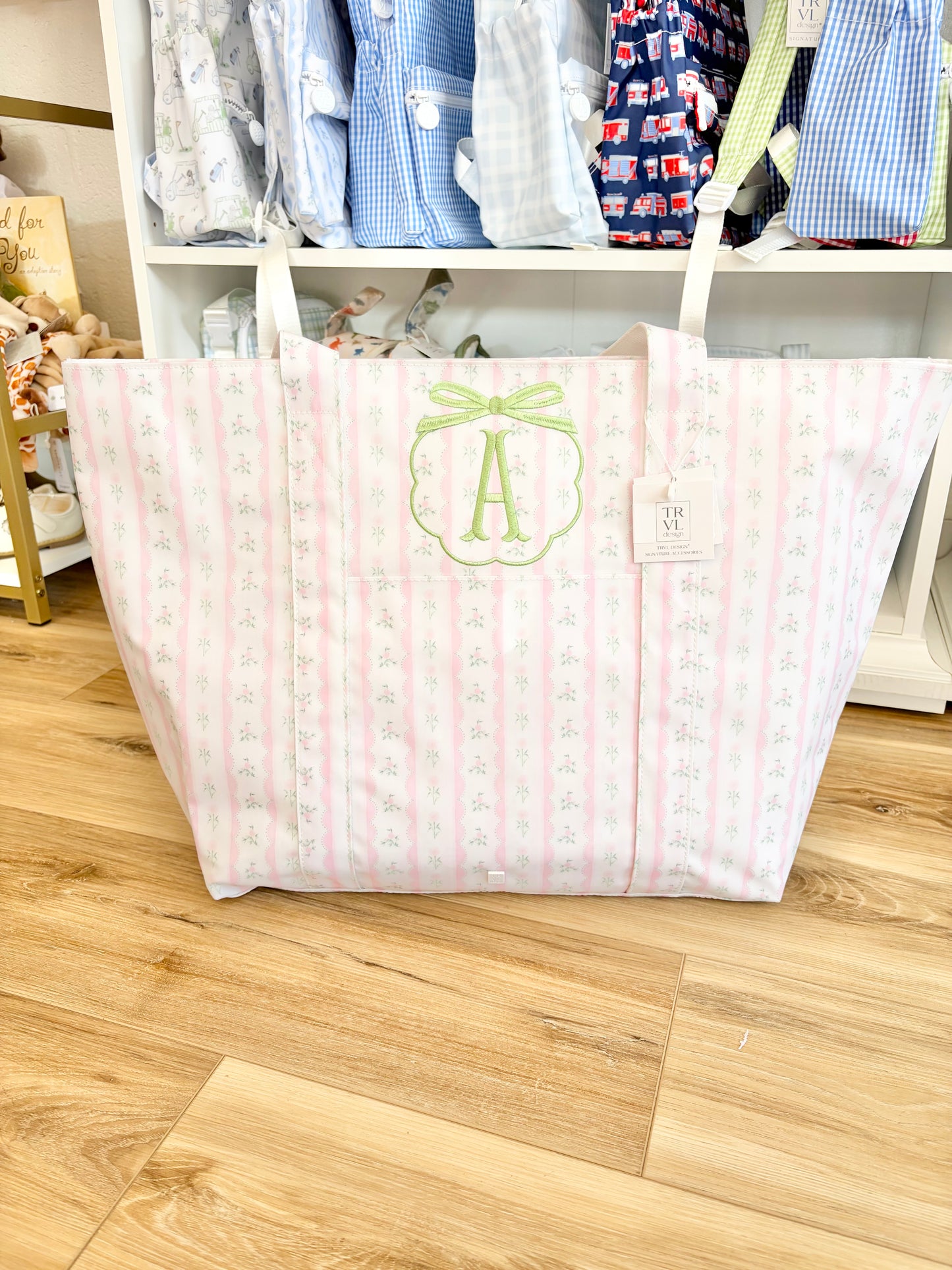 TRVL Pink Ribbon Floral XL Tote with Single Bow Design