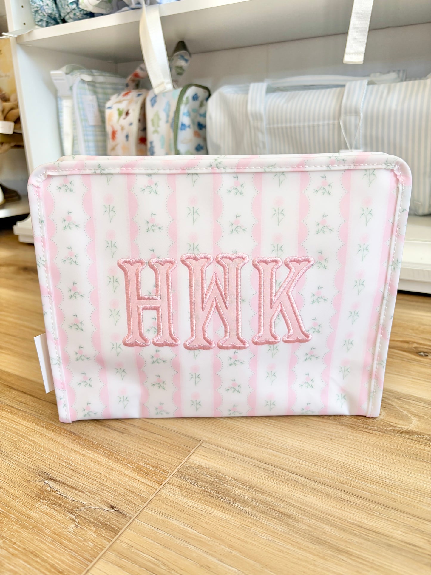 TRVL Pink Ribbon Floral Large roadie with 3 Initials