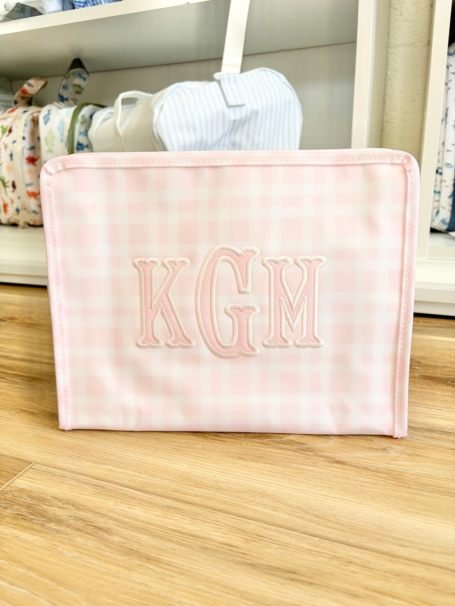 TRVL Pink Plaid Large Roadie with 3 Initials