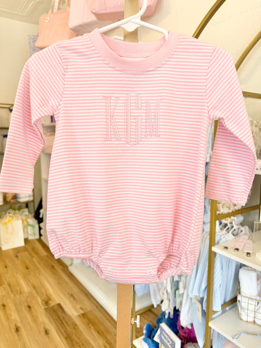 Pink Stripe Embroidered Bubble- Graved Monogram