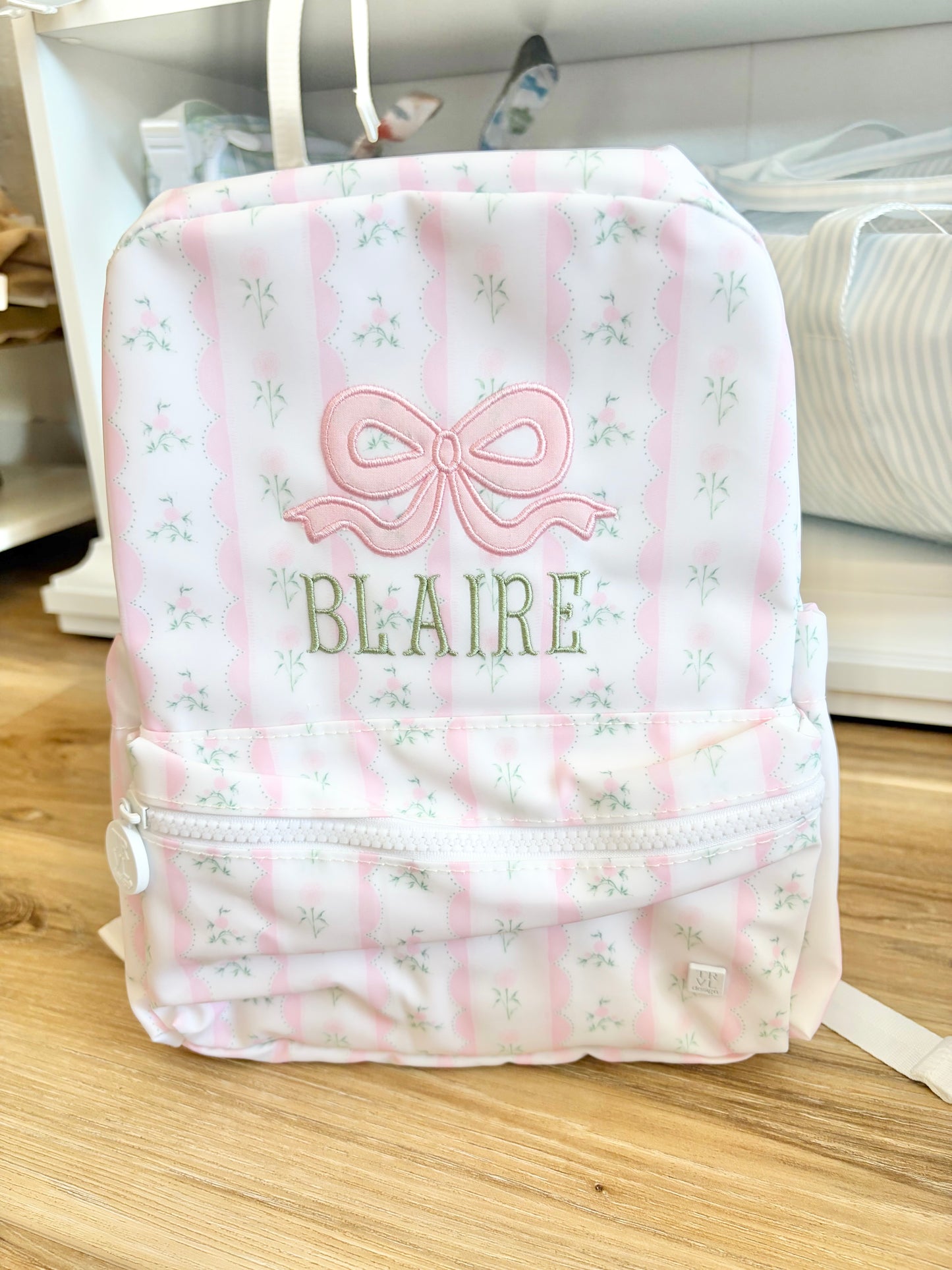TRVL Pink Ribbon Floral Mini Backpack with Bow Name Design
