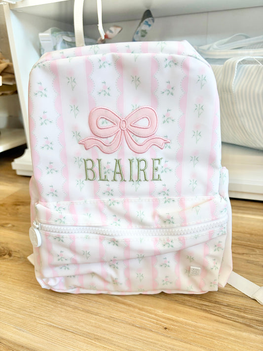 TRVL Pink Ribbon Floral Mini Backpack with Bow Name Design