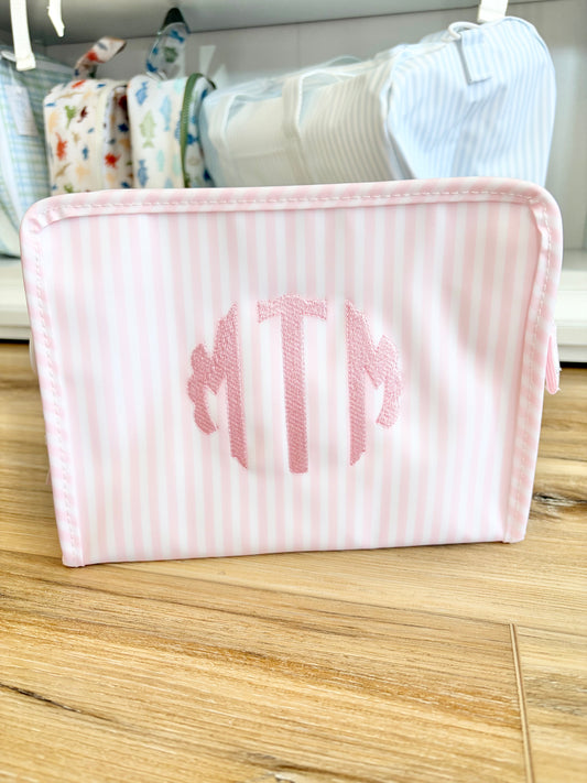 TRVL Pimlico Pink Stripe Medium Roadie with Scallop Monogram