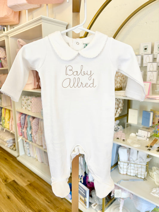 Baby Announcement White Collar Footie