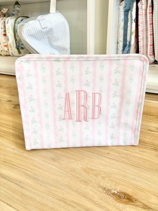 TRVL Pink Ribbon Floral Large Roadie with Graved Monogram