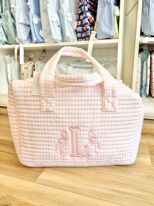 TRVL Pimlico Pink Stripe Stroller Bag- Single initial with Bows