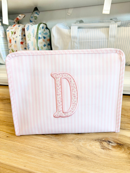 TRVL Pimlico Pink Stripe Large Roadie with Single Initial Applique