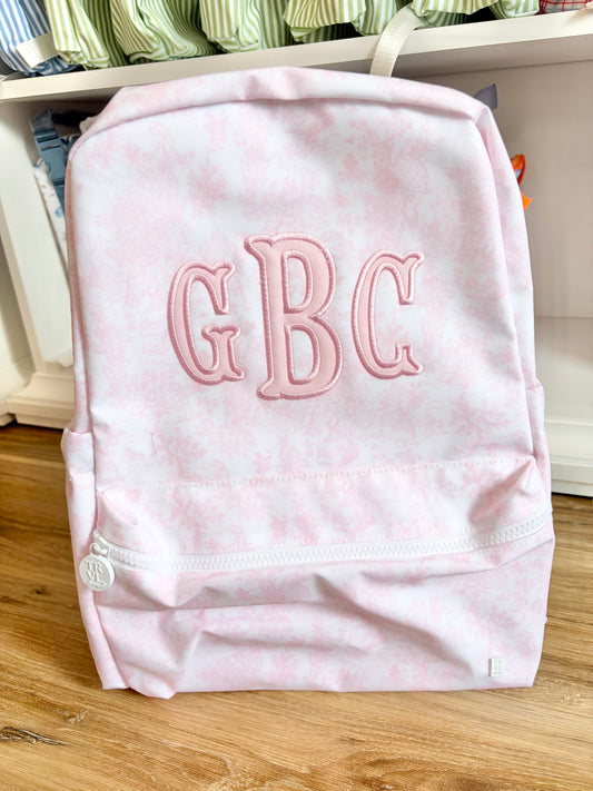 TRVL Pink Bunny Toile Backpack with 3 Initials