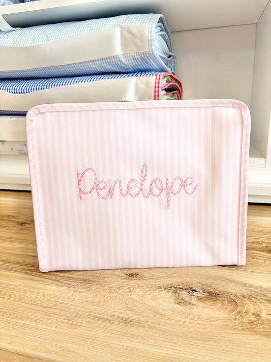 TRVL Pimlico Pink Stripe Large Roadie with Sawyer Font