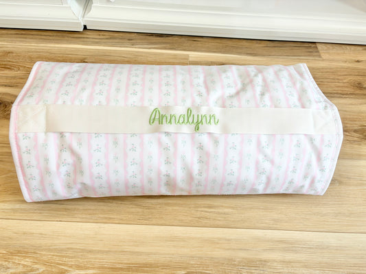 TRVL Pink Ribbon Floral Nap Mat- Ellie Font Name