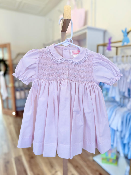 Pink Smocking Dress with Pintucks and Featherstitching