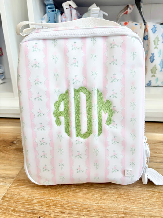 TRVL Pink Ribbon Floral Insulated Lunch Box- Scallop Monogram