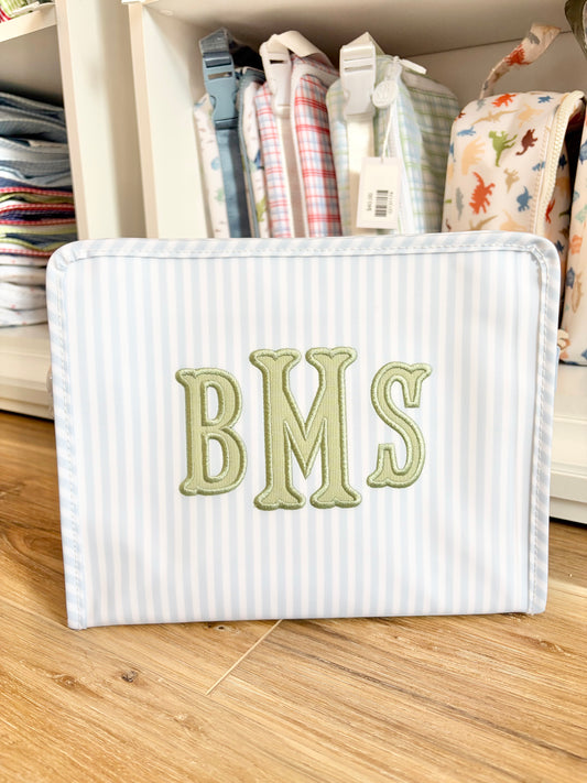 TRVL Blue Stripe Large Roadie- 3 Applique Initials