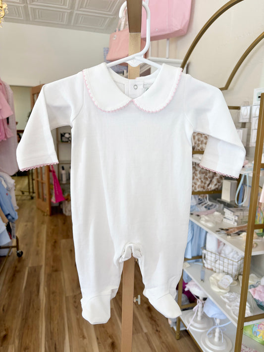 White with Pink Trim Collar Footie
