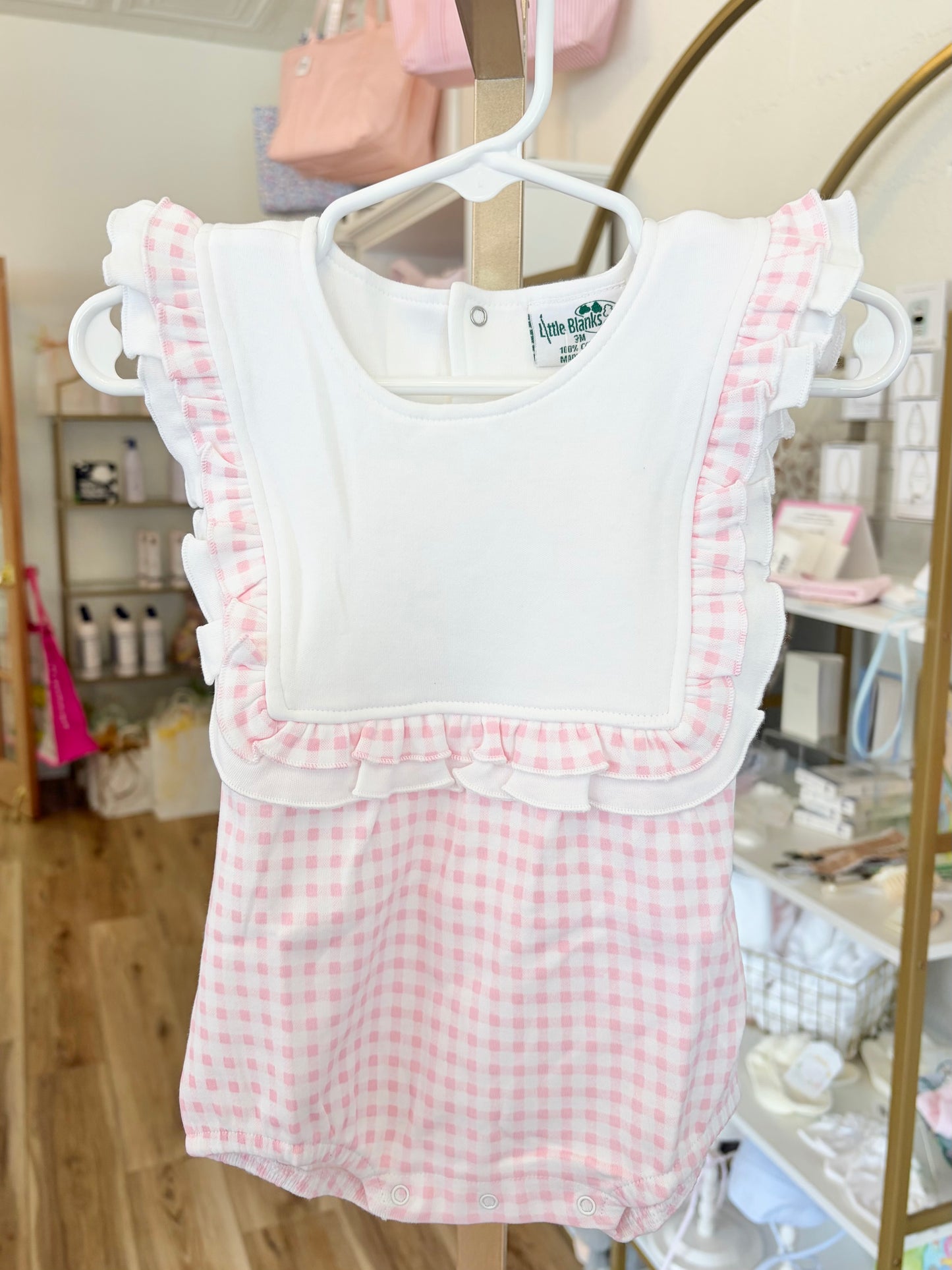 Pink Check Ruffle Bib Bubble Romper