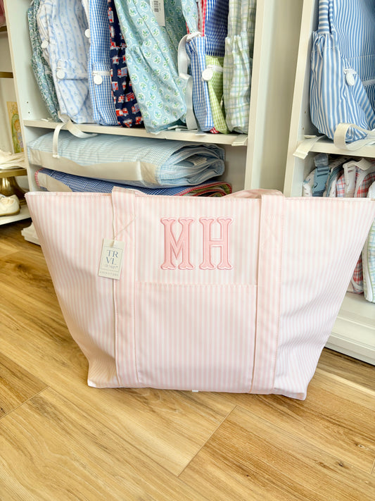 TRVL XL Pimlico Pink Stripe Tote- Double Appliqué