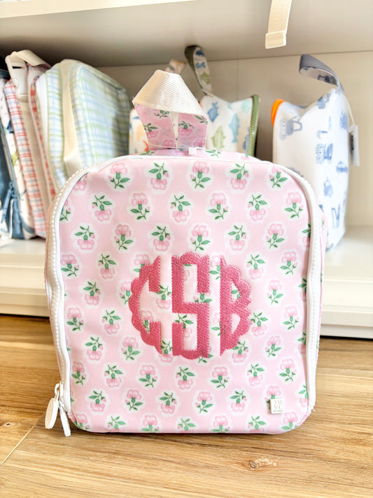 TRVL Petite Fleur Pink Bring It Lunch Box with Scallop Monogram