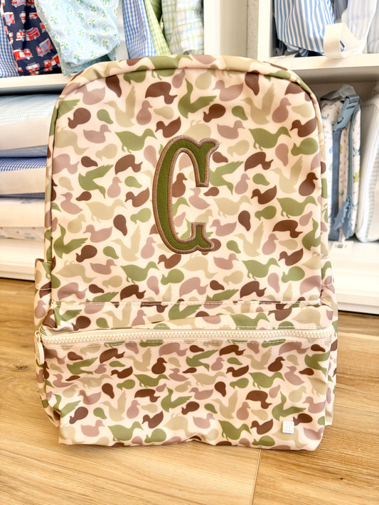 TRVL Camo Decoy Backpack with Single Initial Applique