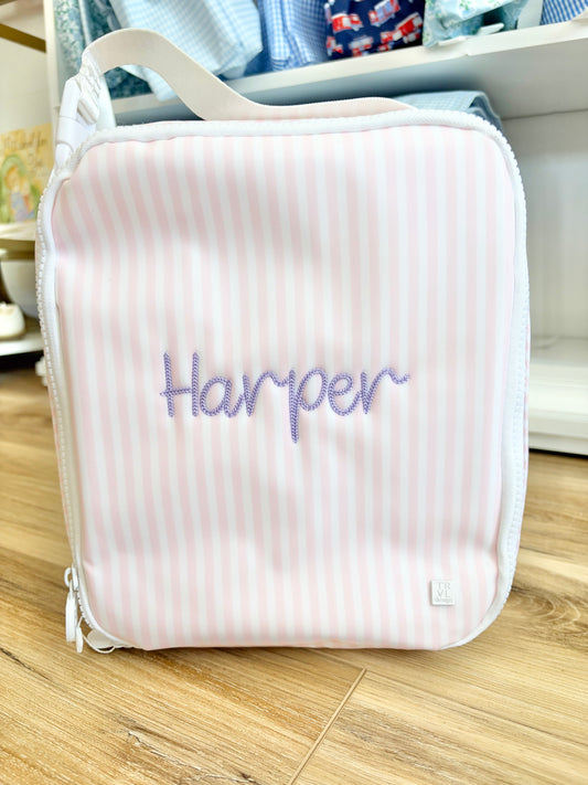 TRVL Pimlico Pink Stripe Insulated Lunch Box with Sawyer Font
