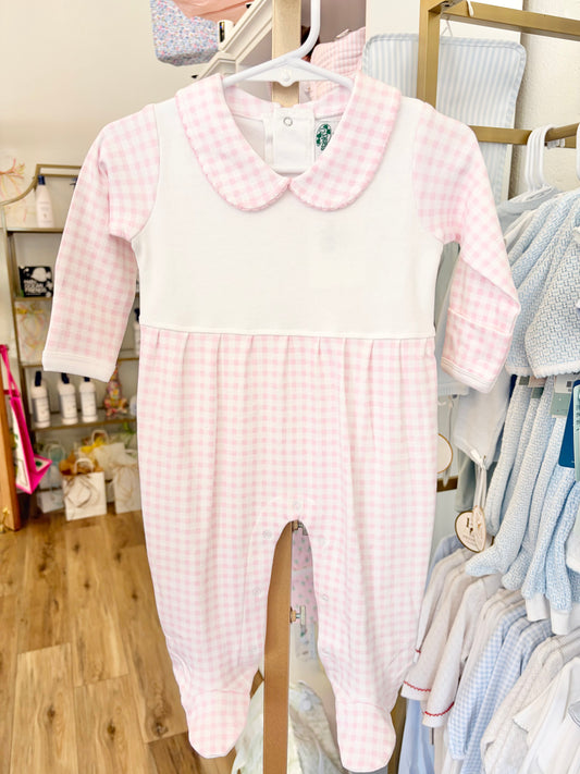 Pink Check Collar Footie