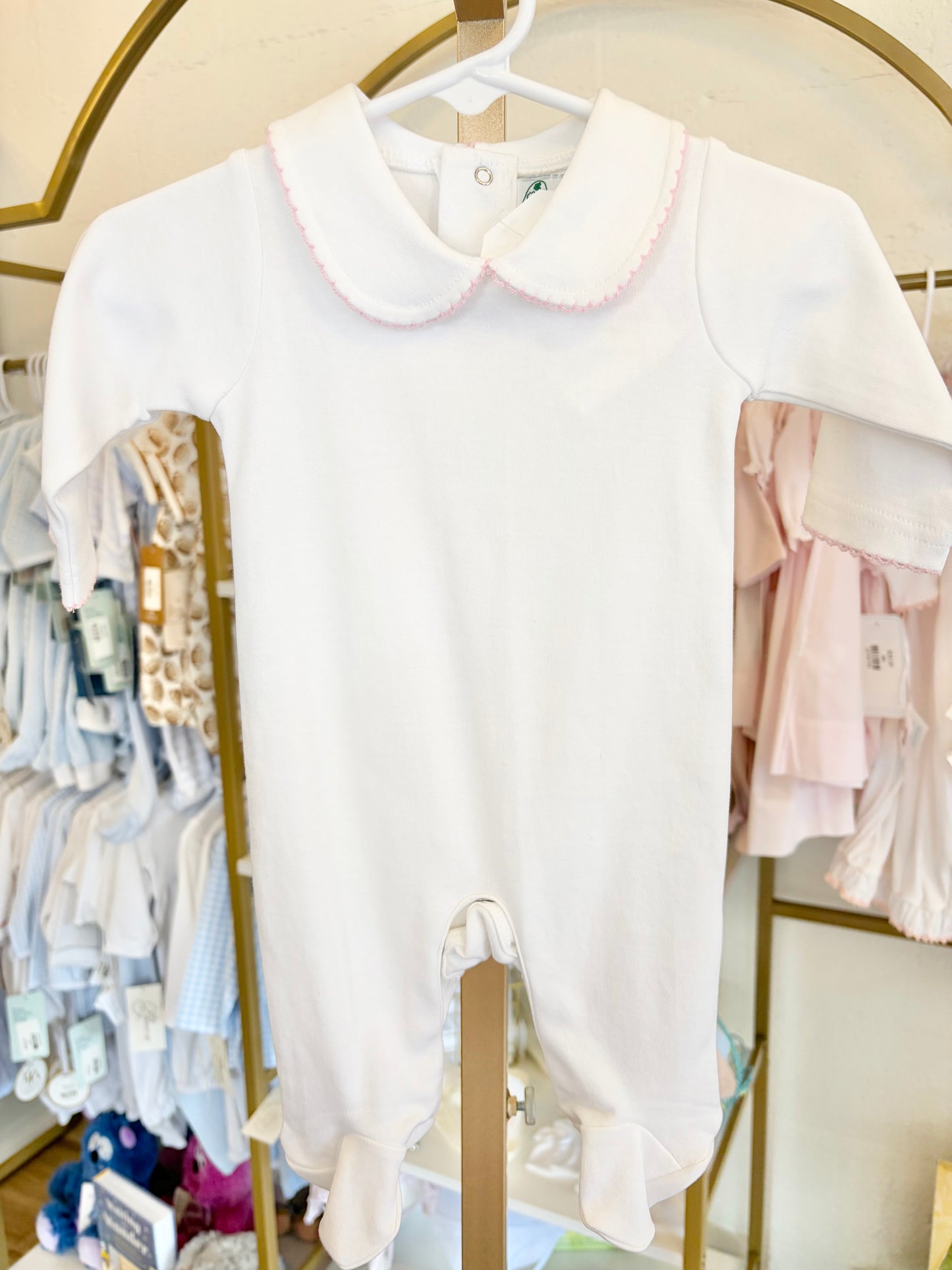 Pink Trim Collar Footie