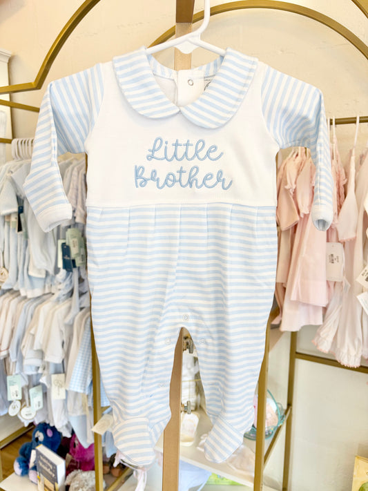Blue Check Collar Footie - Bubbly Font Name - "Little Brother"