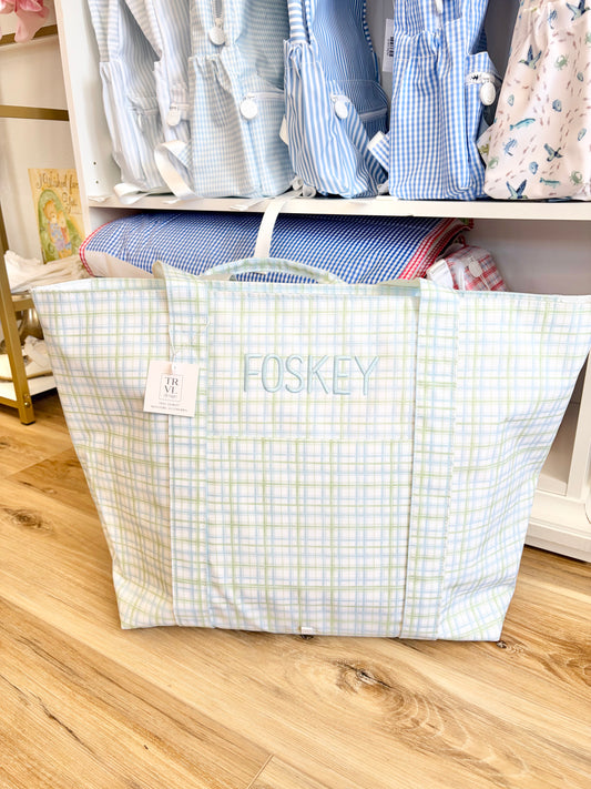 TRVL Classic Green Plaid XL Tote with Graham Font
