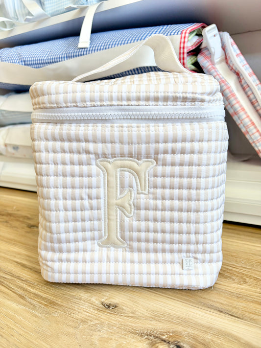 TRVL Sand Stripe Quilted Insulated Bag with Single Initial