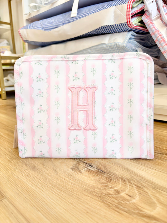 TRVL Pink Ribbon Floral Medium Roadie with Single Initial