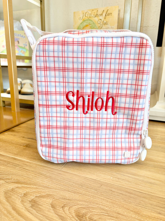 TRVL Classic Red Plaid Insulated Lunch Box with Susie Font