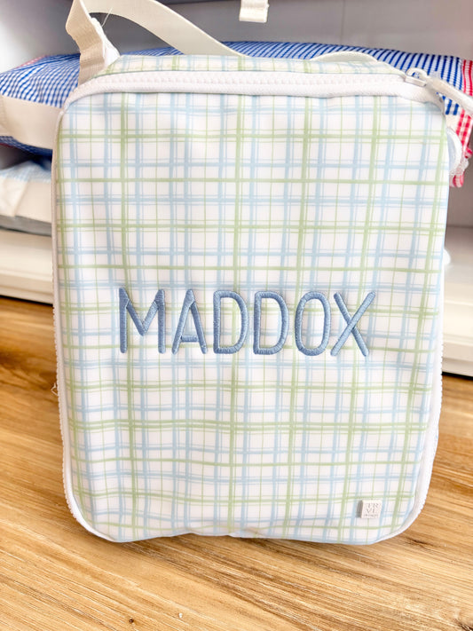 TRVL Classic Green Plaid Insulated Lunch Box with Graham Font
