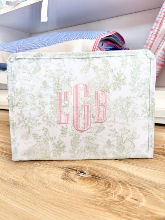 TRVL Green Bunny Toile Medium Roadie with 3 Initials