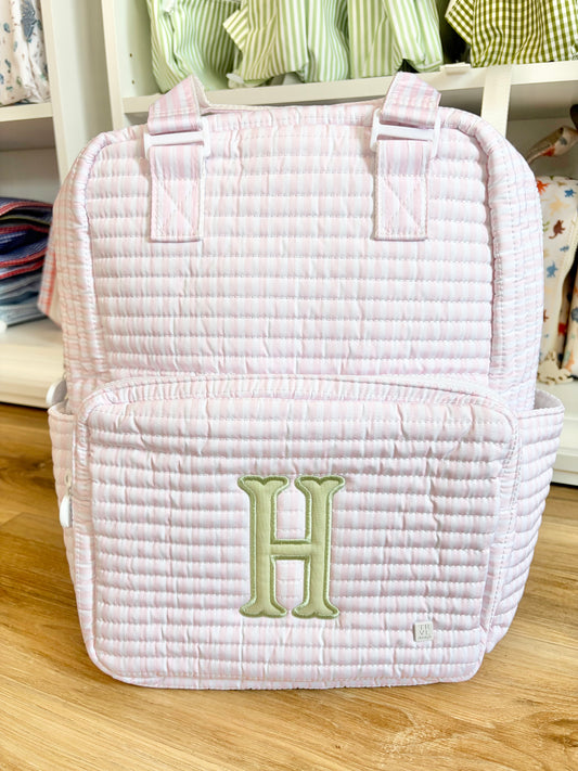 TRVL Pimlico Pink Stripe Quilted All You Need Bag with Single Initial
