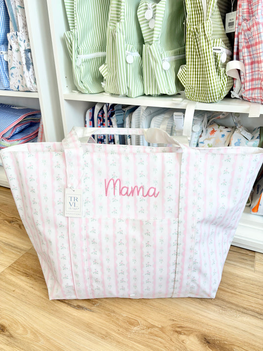 TRVL Pink Ribbon Floral XL Tote with Sawyer Font