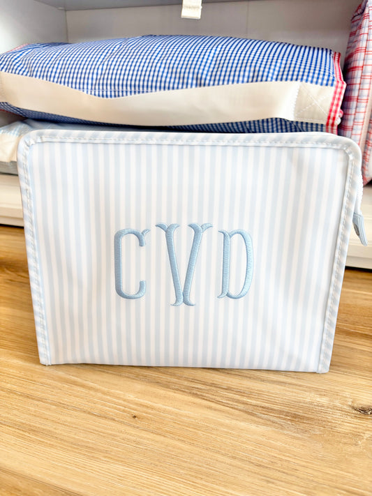 TRVL Pimlico Blue Stripe Large Roadie with Fishtail Font