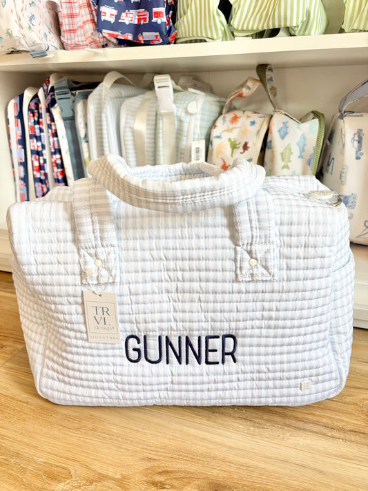 TRVL Pimlico Blue Stripe Stroller Bag with Graham Font