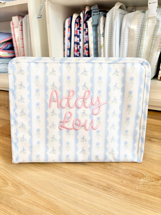 TRVL Blue Ribbon Floral Large Roadie with Bubbly Font