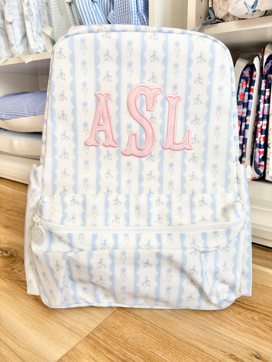 TRVL Blue Ribbon Floral Backpack with 3 Initials