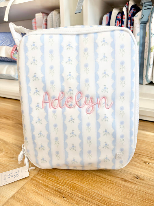 TRVL Blue Ribbon Floral Insulated Lunch Box with Bubbly Font