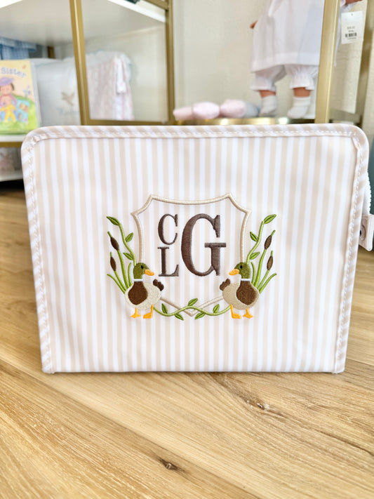 TRVL Duck Sand Stripe Large Roadie - Stacked Initials