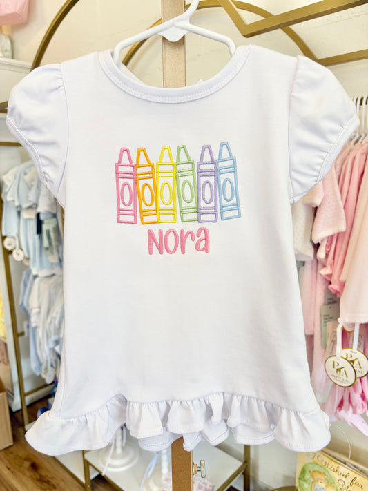 Colorful Crayon Tee- Bubbly Font Name