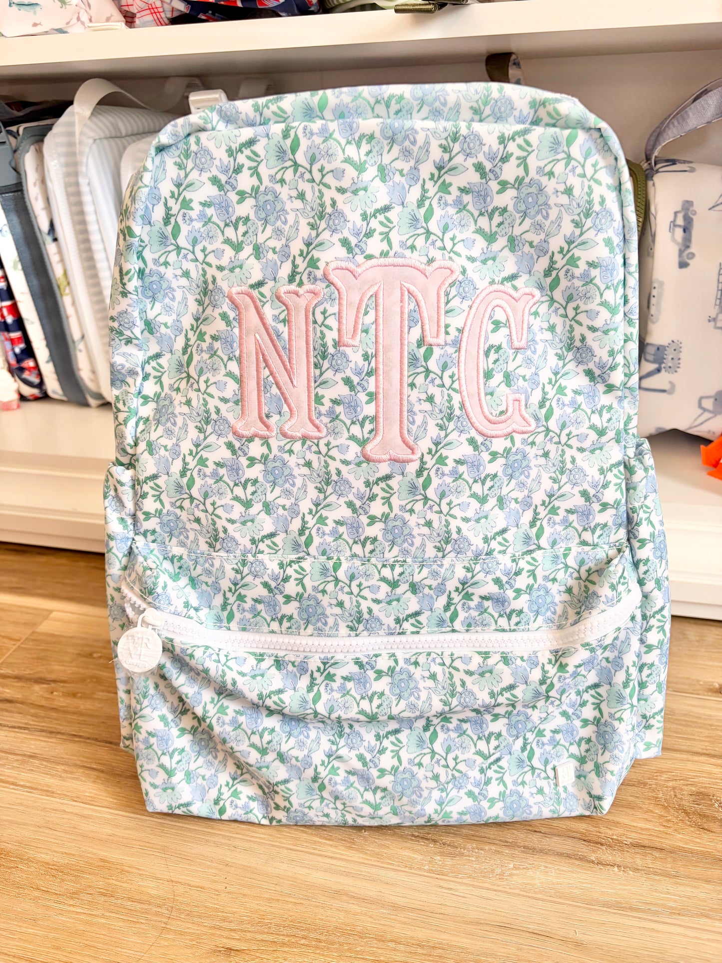 TRVL Hampton Floral Backpack- 3 Initial Applique